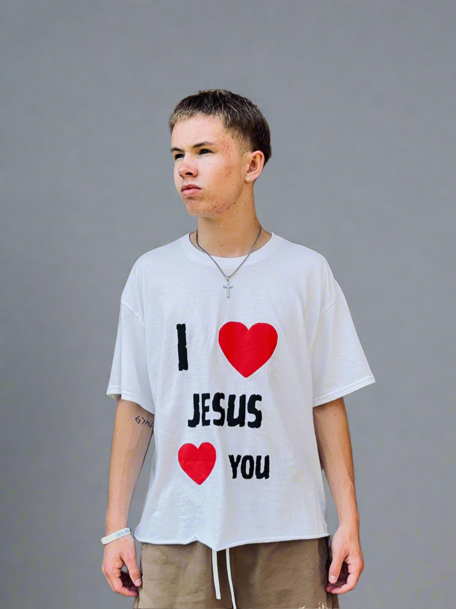 “I Love Jesus Loves You” Cropped Oversized Tee