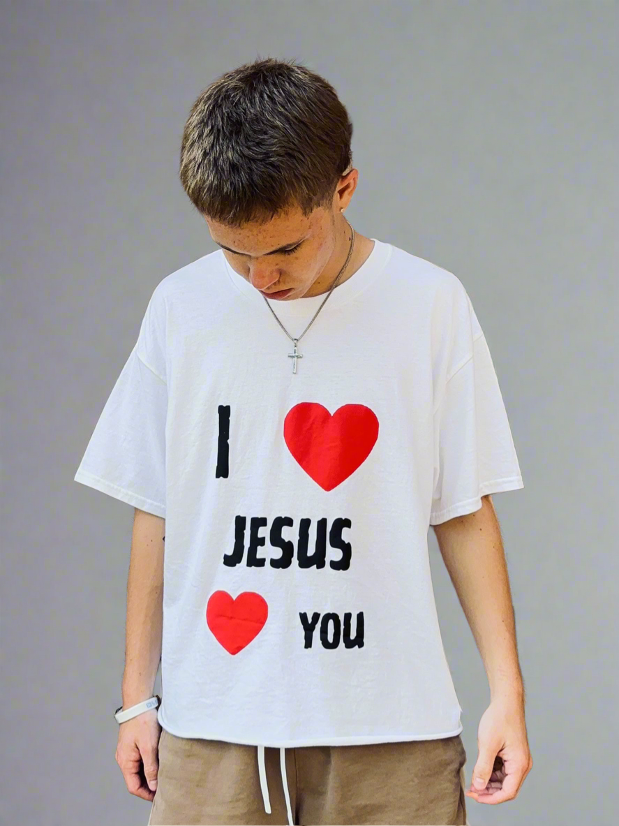 “I Love Jesus Loves You” Cropped Oversized Tee