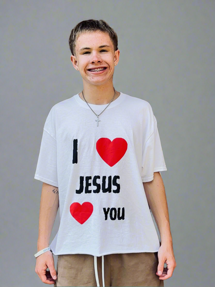 “I Love Jesus Loves You” Cropped Oversized Tee