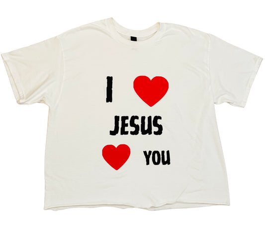 “I Love Jesus Loves You” Cropped Oversized Tee